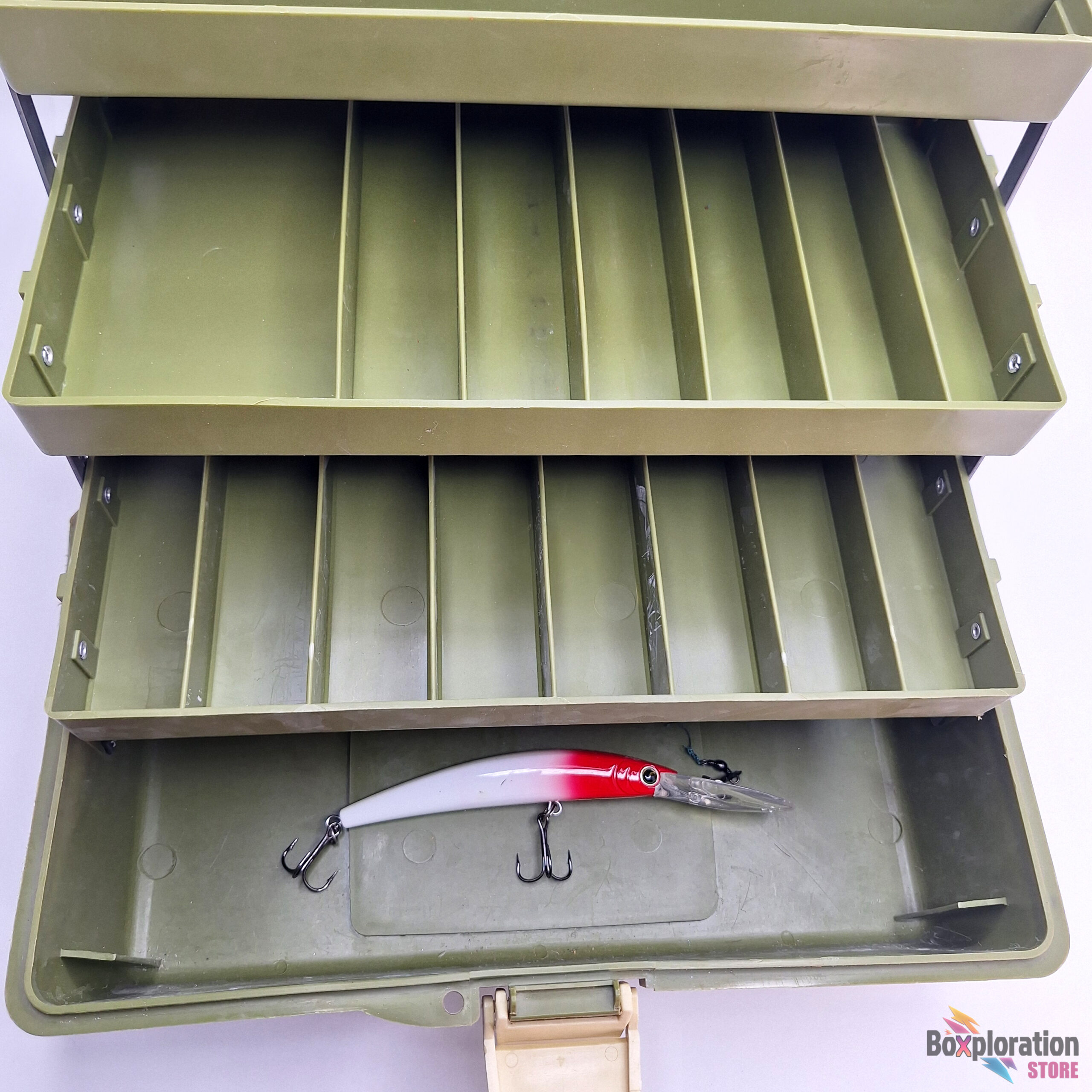 Old Pal Woodstream PF-1060 Fishing Tackle Box Vintage Green With Trays - Image 4