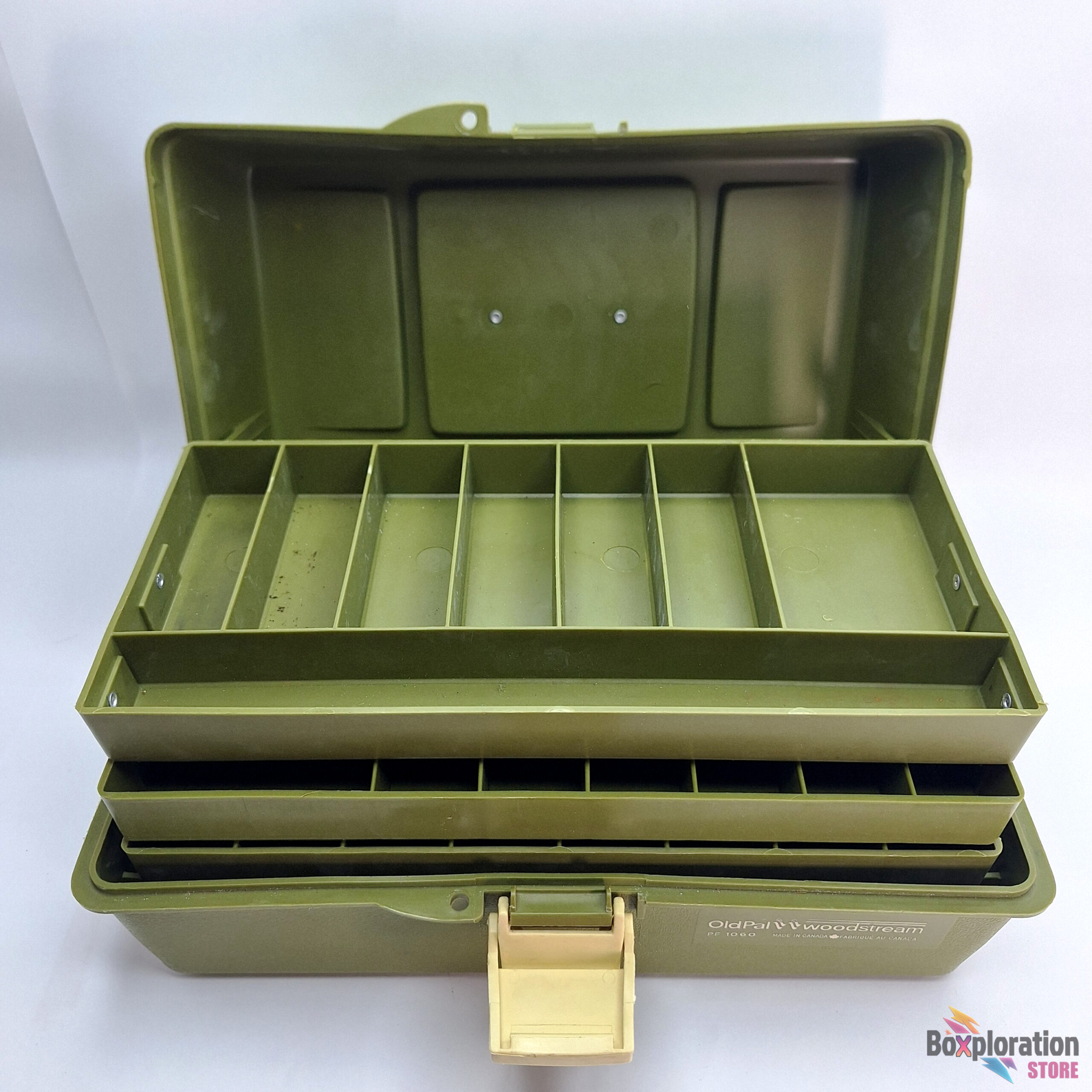 Old Pal Woodstream PF-1060 Fishing Tackle Box Vintage Green With Trays - Image 5