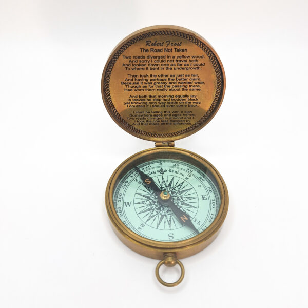 Pocket Brass Compass - Antique Robert Frost Poem Vintage Compass