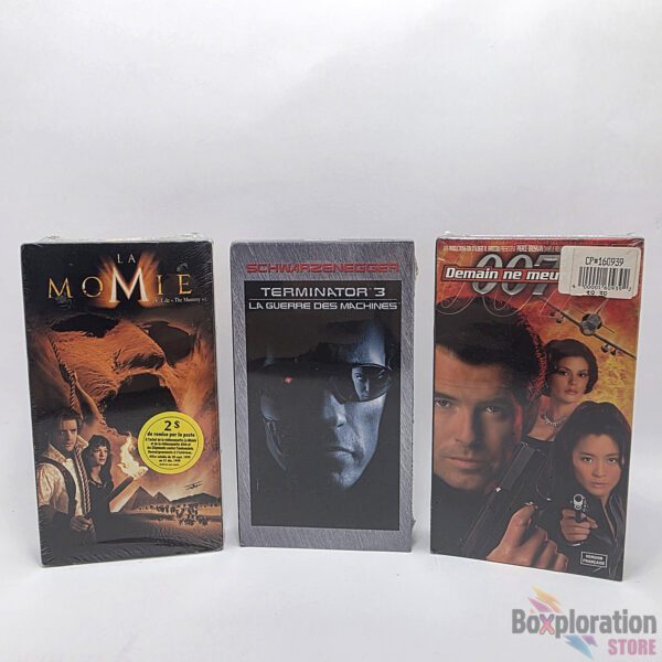 Sealed French Blockbuster Action VHS 3-Tape Bundle - La Momie, Terminator 3, 007: Demain Ne Meurt Jamais
