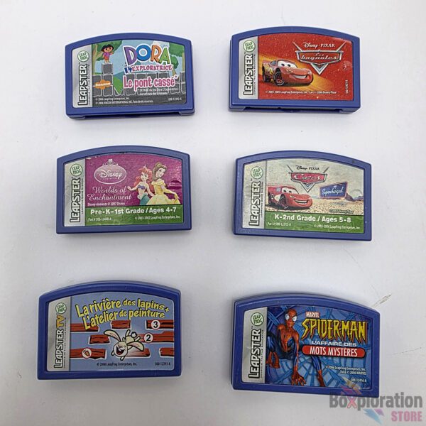 Lot of 6 LeapFrog Leapster Game Cartridges (French) - Dora, Cars, Disney Princess, Spider-Man