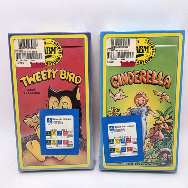 Lot of 2 Retro VHS Tapes - ABM Cartoon Series (Tweety Bird & Cinderella) - Sealed