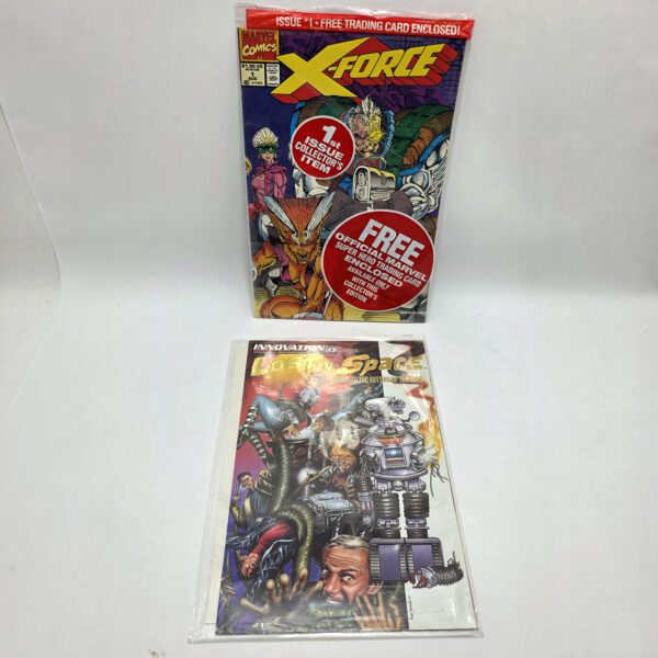 Lot of 2 Retro Comic Books - X-Force #1 (Sealed with Card) & Lost in Space #13